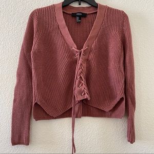 Forever 21 Lace-up Ribbed Knit Sweater